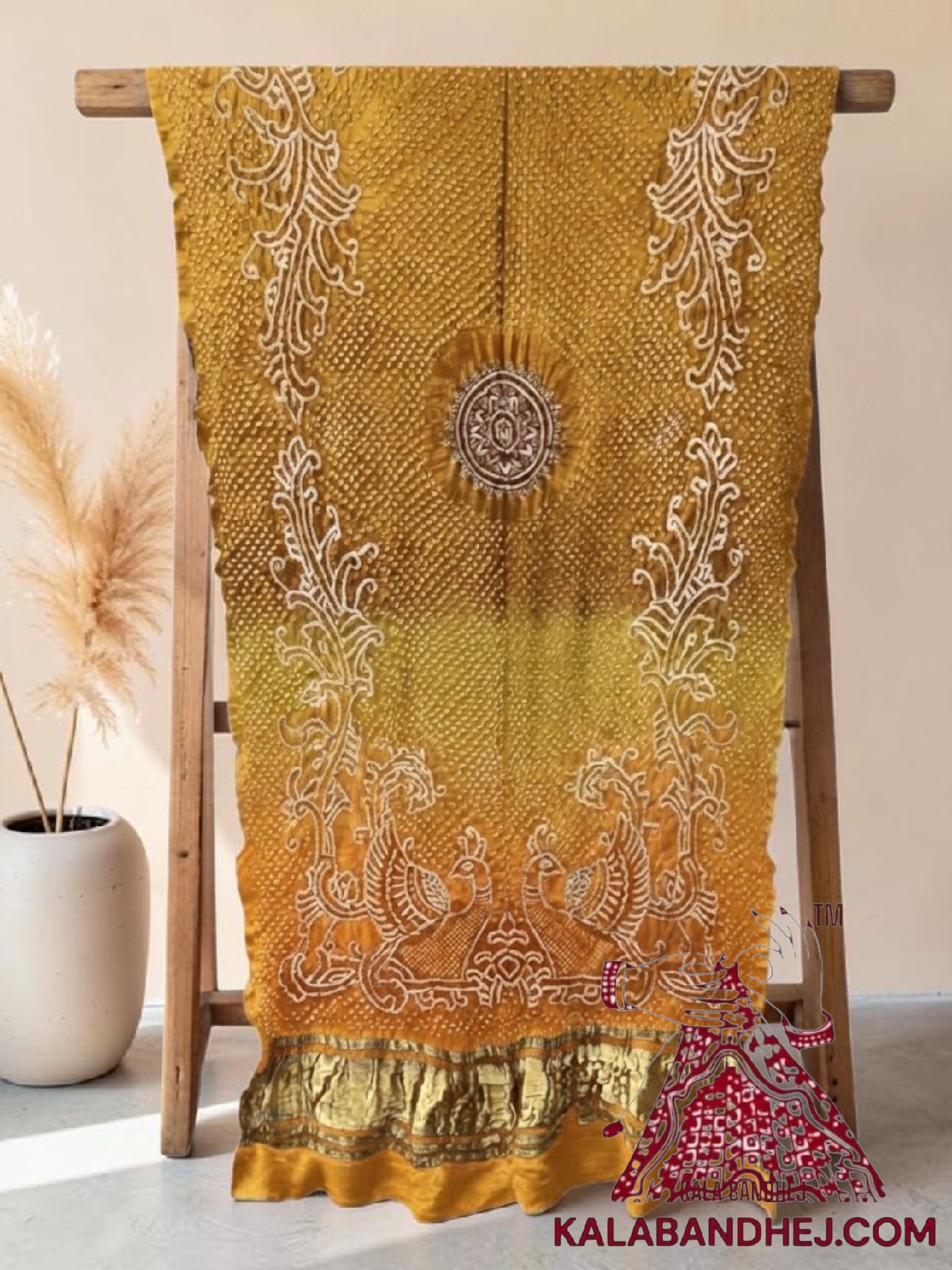 Yellow Shaded Morlo Bandhani Dupatta in Pure Gaji Silk