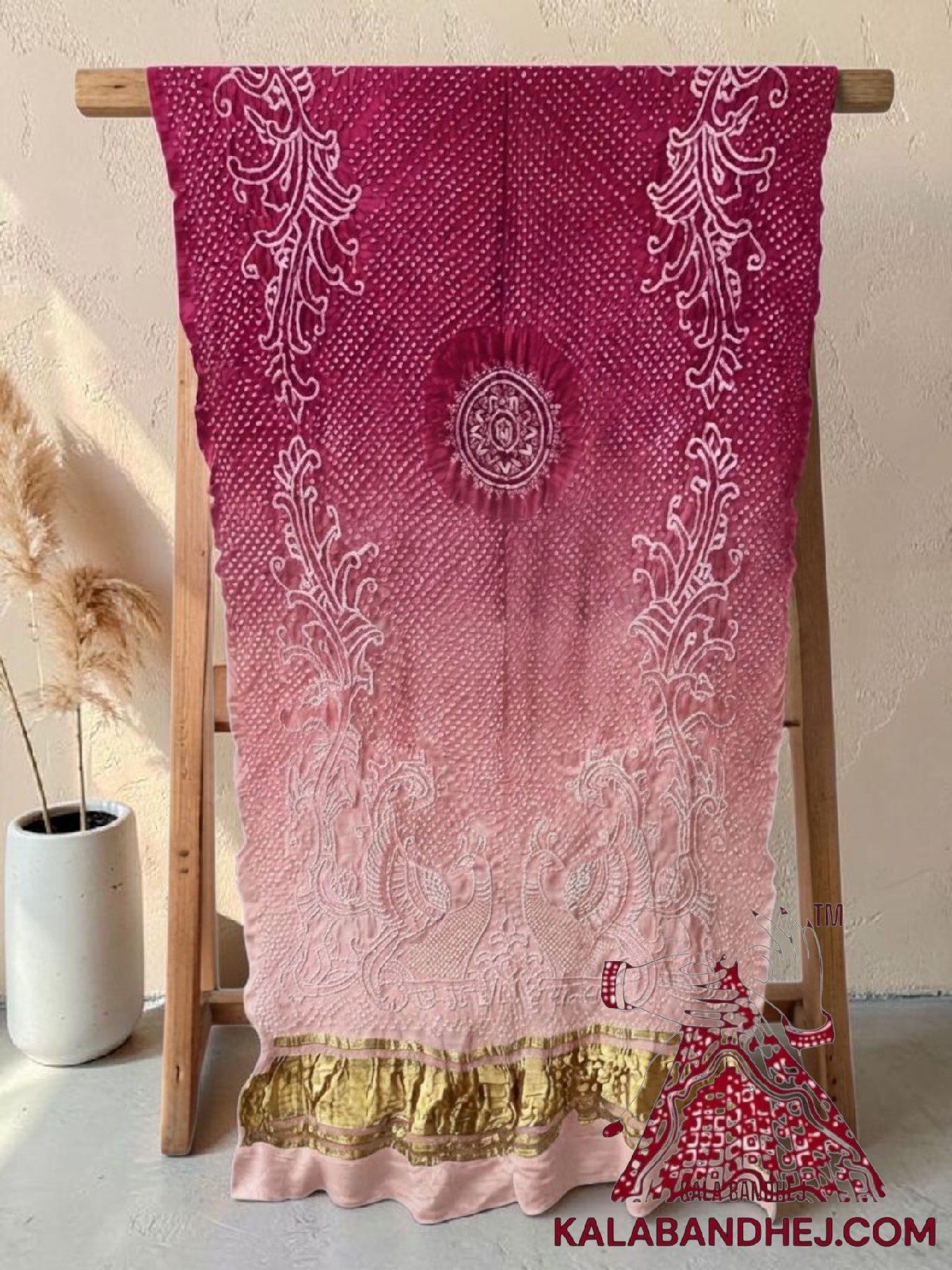 Pink Shaded Morlo Bandhani Dupatta in Pure Gaji Silk