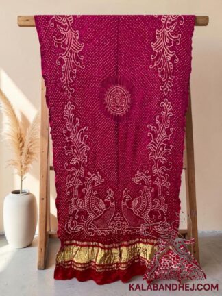 Rani Pink Morlo Bandhani Dupatta in Pure Gaji Silk