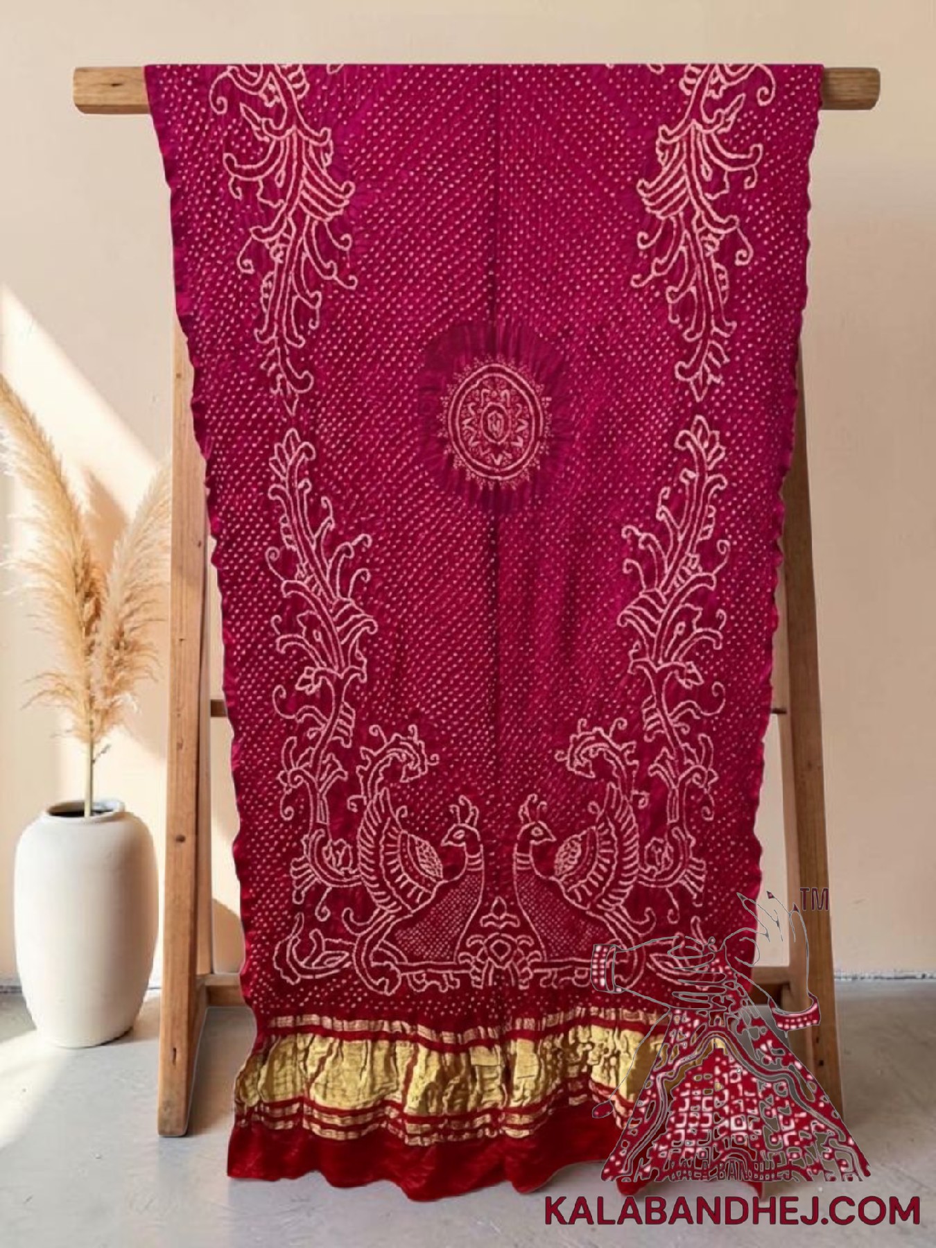 Rani Pink Morlo Bandhani Dupatta in Pure Gaji Silk