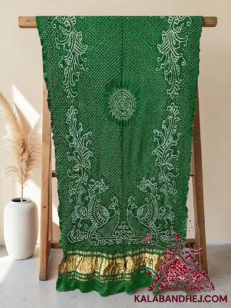 Parrot Green Morlo Bandhani Dupatta in Pure Gaji Silk