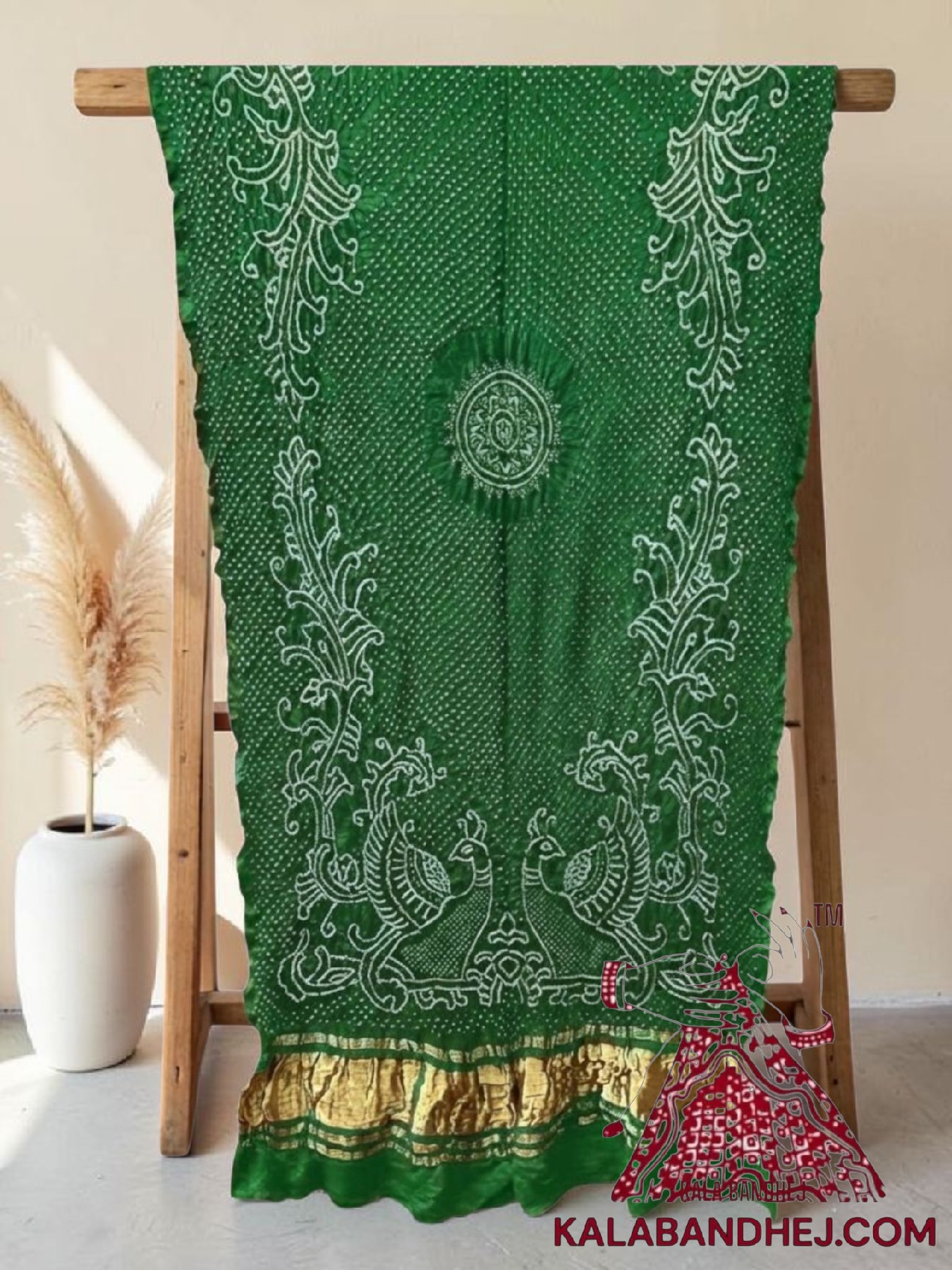 Parrot Green Morlo Bandhani Dupatta in Pure Gaji Silk