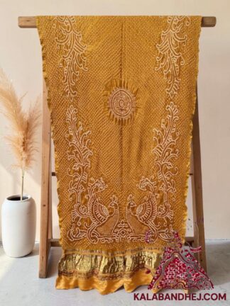 Mustured Yellow Morlo Bandhani Dupatta in Pure Gaji Silk
