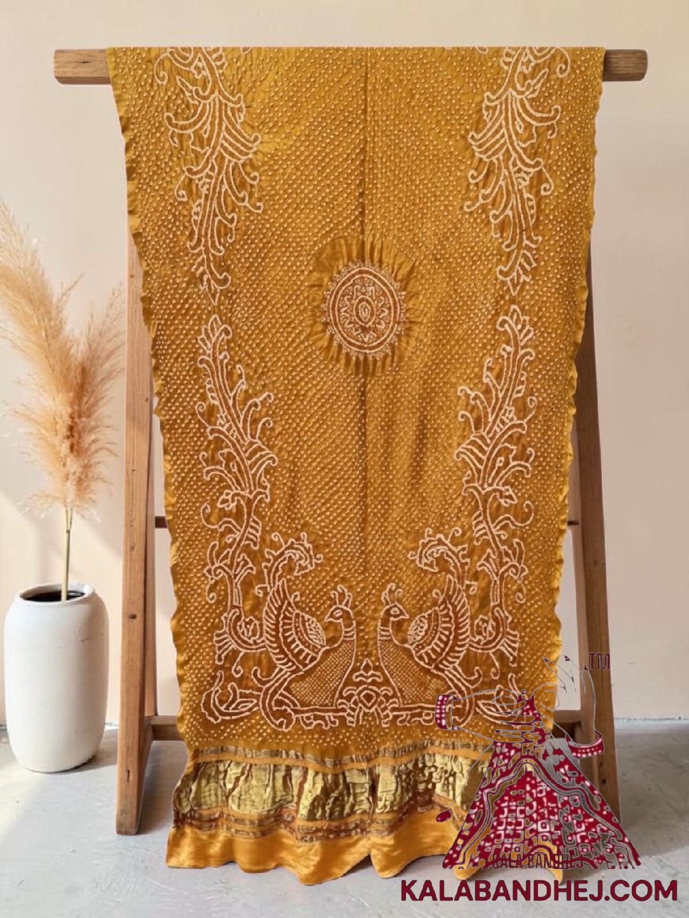 Mustured Yellow Morlo Bandhani Dupatta in Pure Gaji Silk
