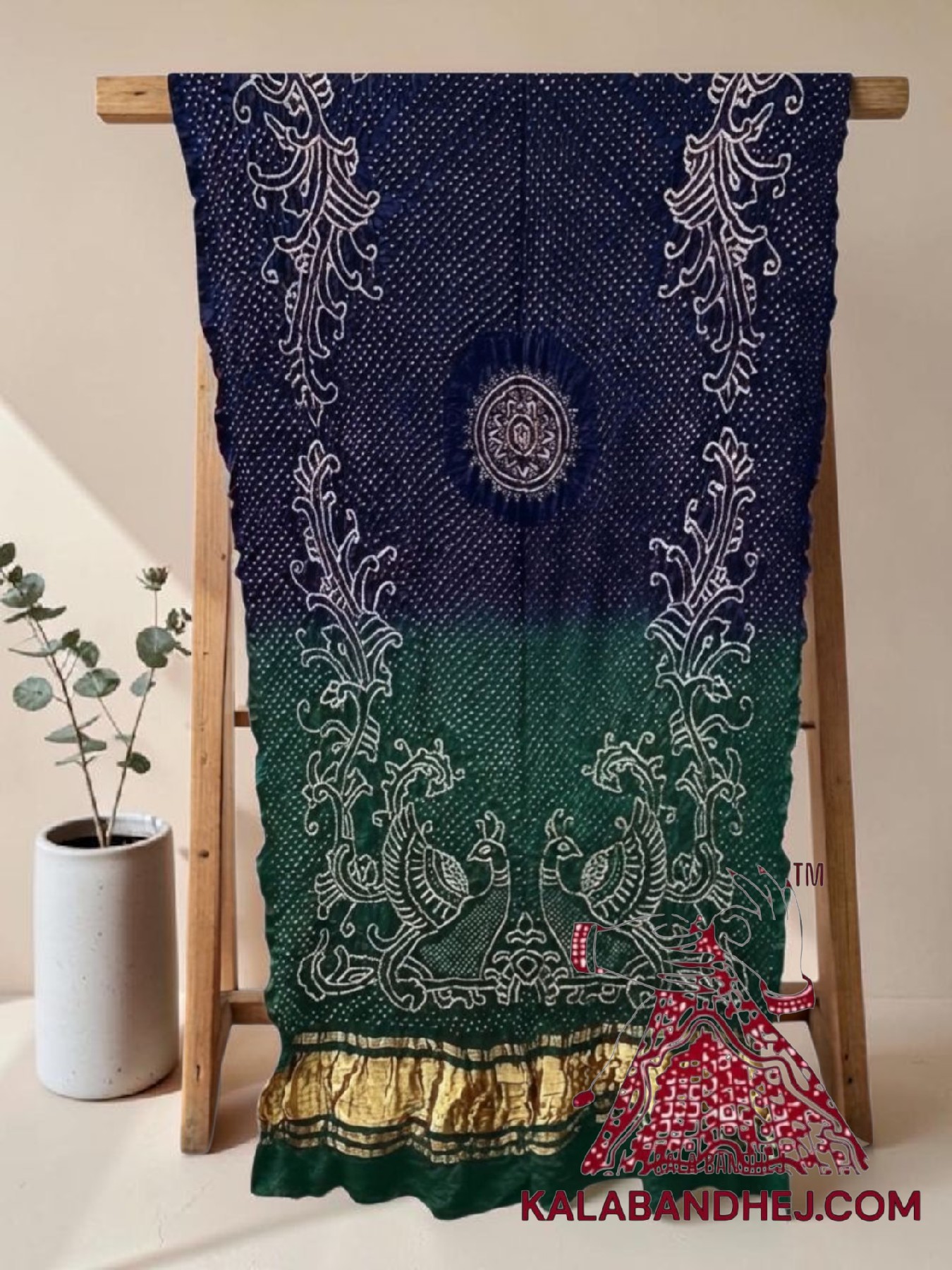 Navy Rama Morlo Bandhani Dupatta in Pure Gaji Silk