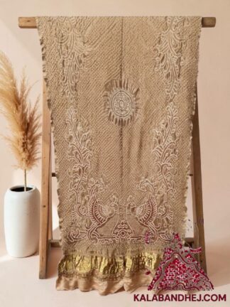 Beige Morlo Bandhani Dupatta in Pure Gaji Silk