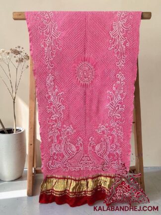 Pink Red Morlo Bandhani Dupatta in Pure Gaji Silk