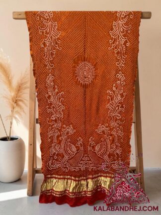 Orange Morlo Bandhani Dupatta in Pure Gaji Silk