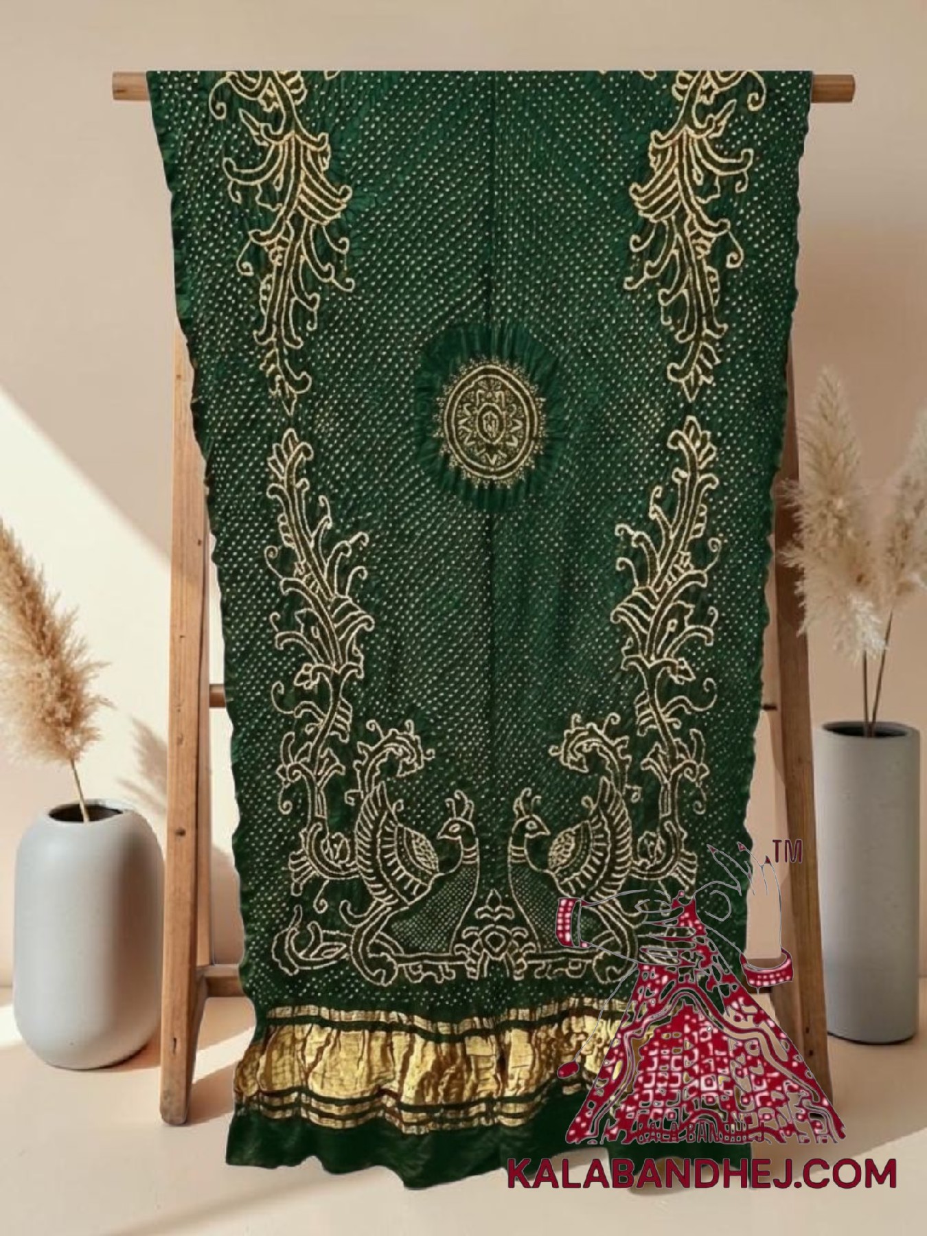 Green Morlo Bandhani Dupatta in Pure Gaji Silk
