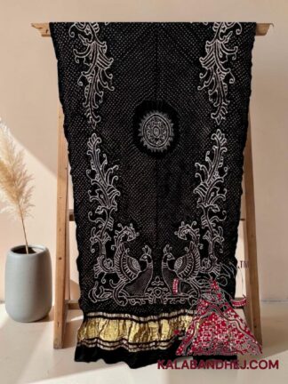 Black Morlo Bandhani Dupatta in Pure Gaji Silk