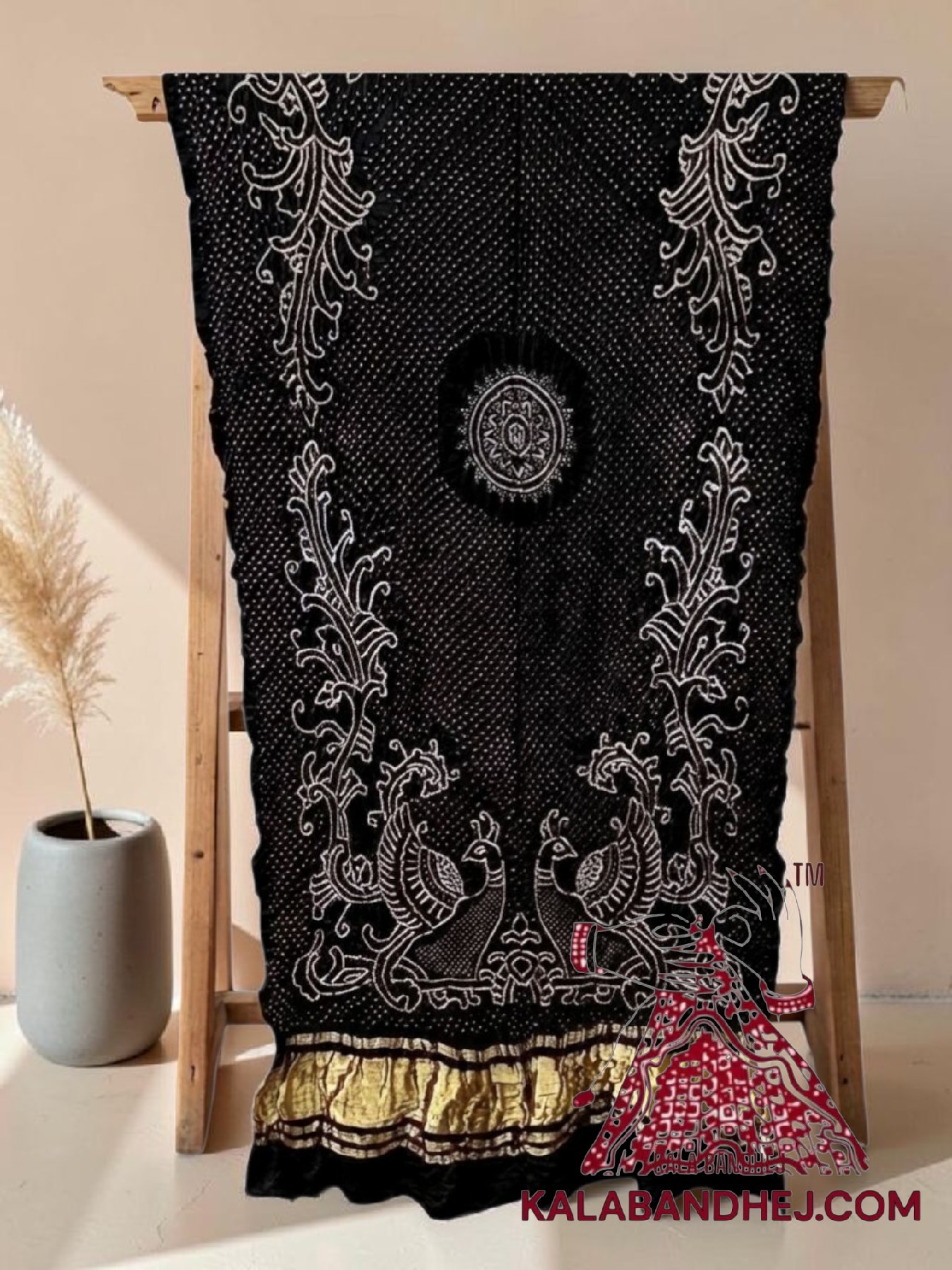 Black Morlo Bandhani Dupatta in Pure Gaji Silk