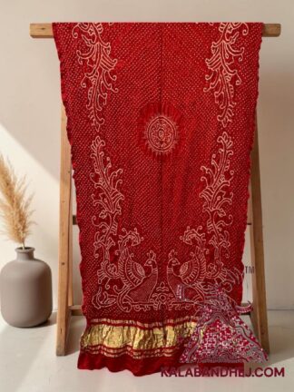 Red Morlo Bandhani Dupatta in Pure Gaji Silk