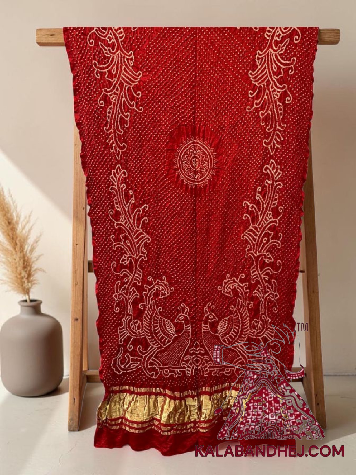 Red Morlo Bandhani Dupatta in Pure Gaji Silk