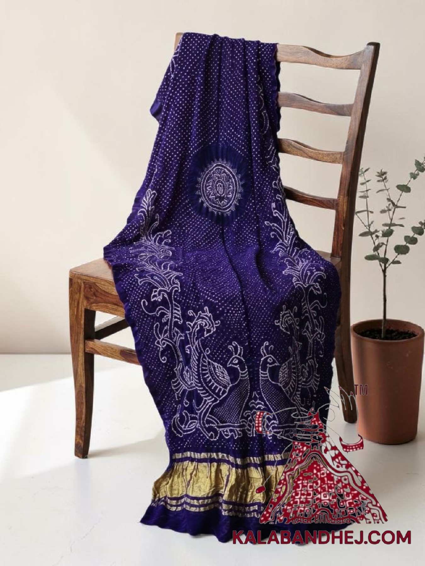 Purple Morlo Bandhani Dupatta in Pure Gaji Silk