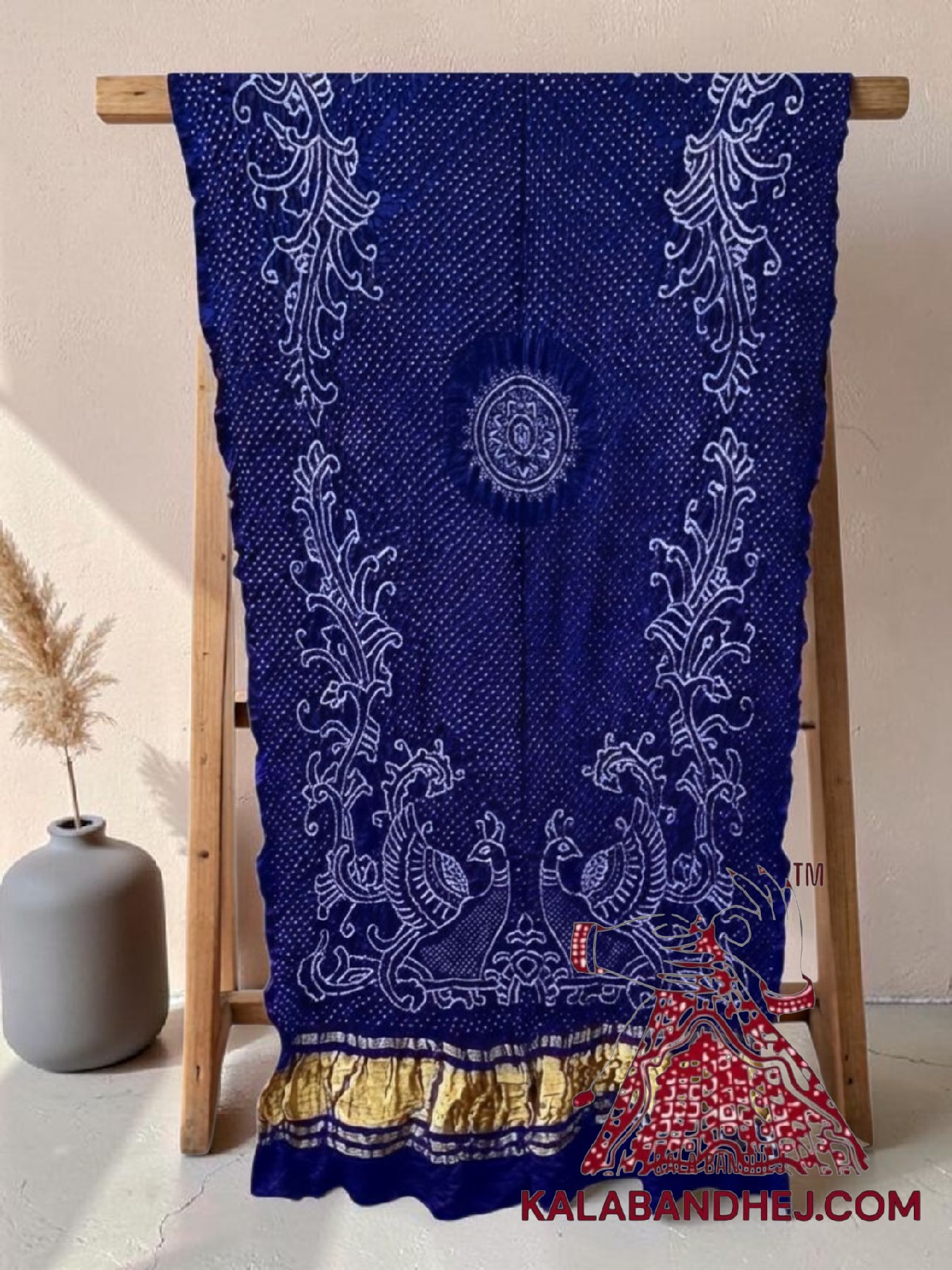 Blue Morlo Bandhani Dupatta in Pure Gaji Silk