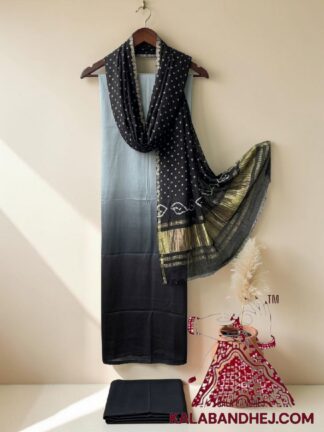 Black Ombre Unstitched Dress Material in Modal Silk with Bandhani Dupatta