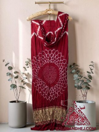 Red Hand-Tied Leheriya Bandhani Saree in Pure Modal Silk
