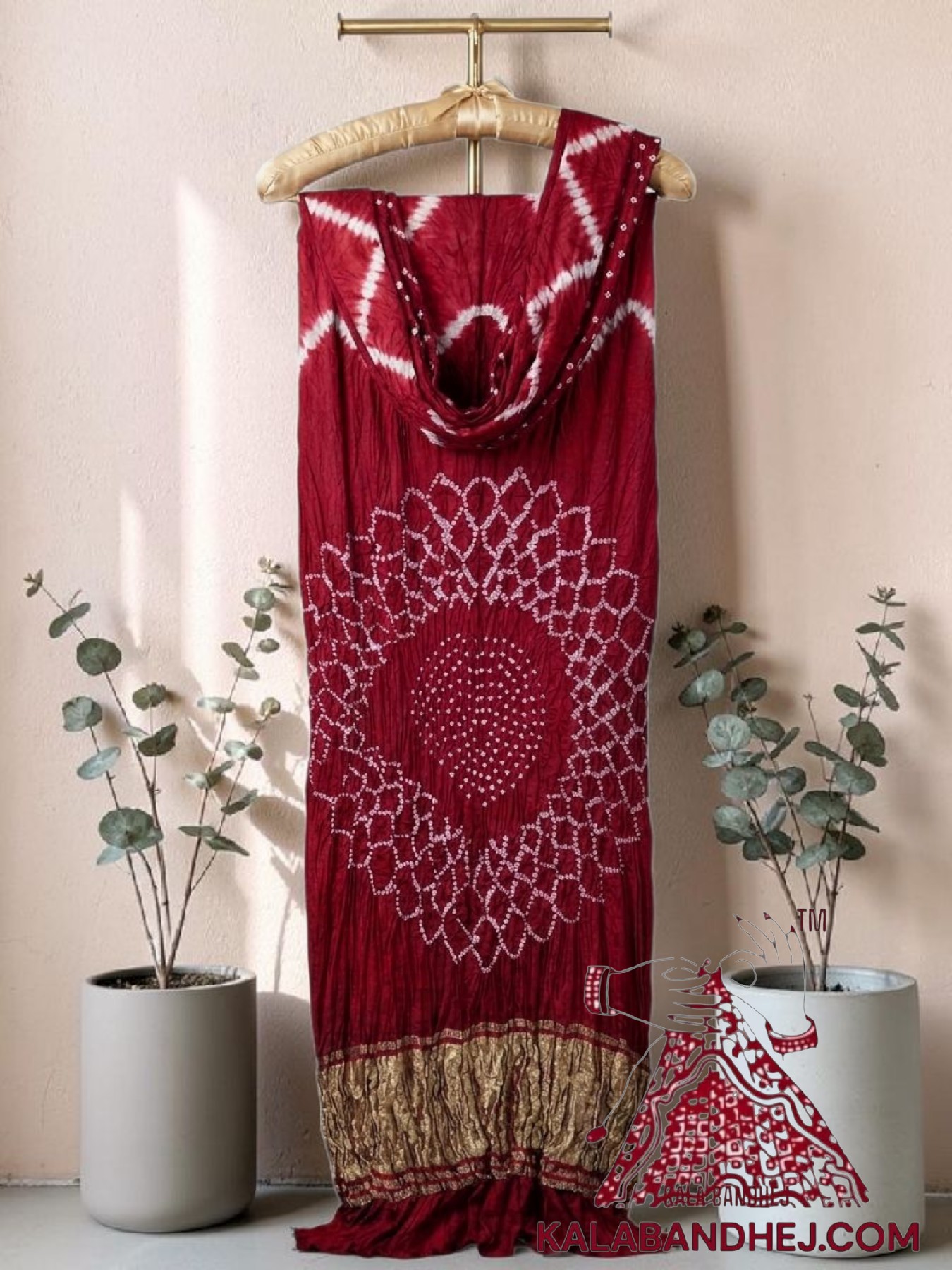 Red Hand-Tied Leheriya Bandhani Saree in Pure Modal Silk