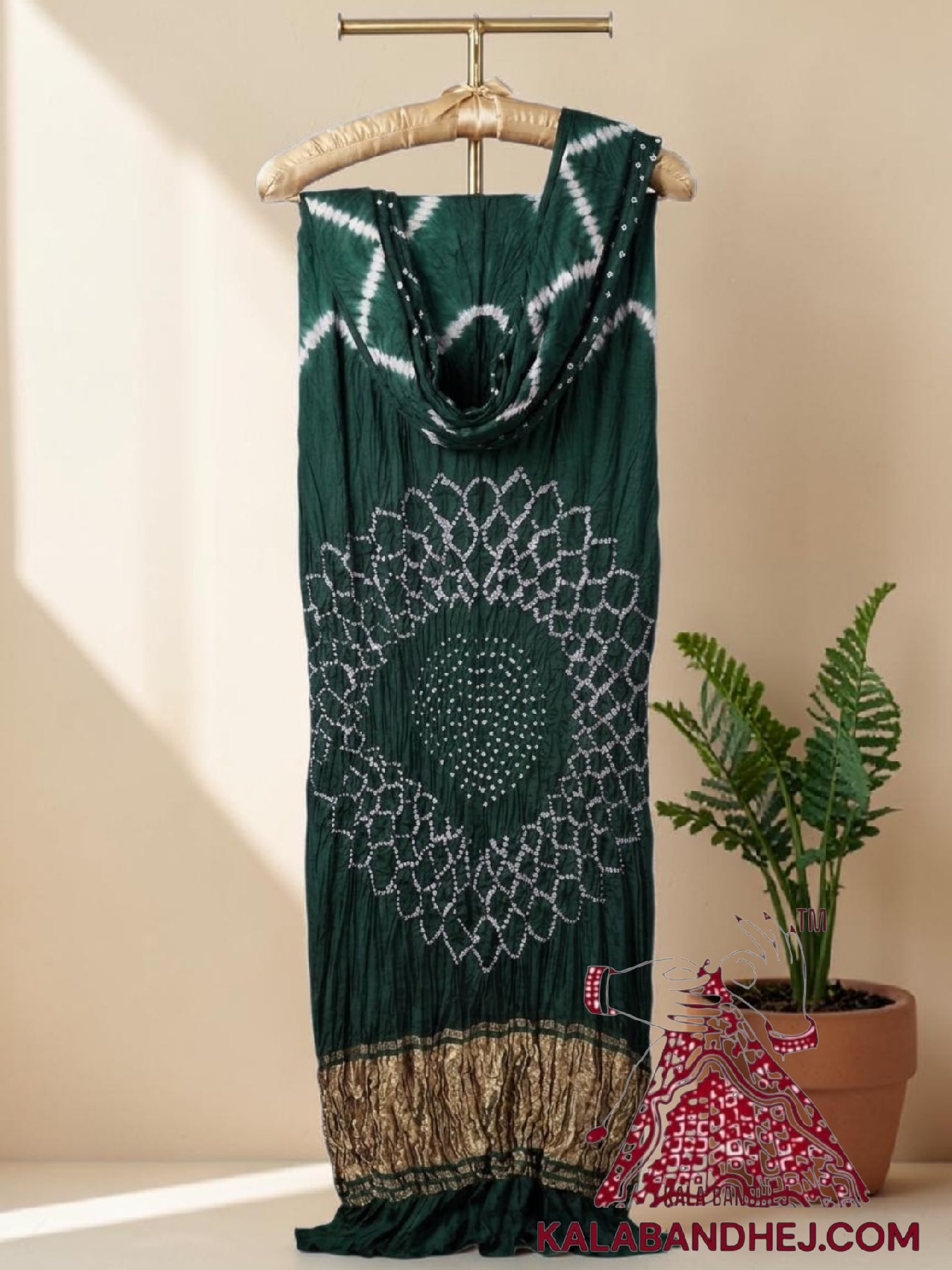 Green Hand-Tied Leheriya Bandhani Saree in Pure Modal Silk