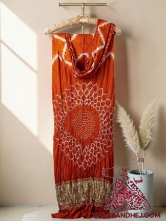Orange Hand-Tied Leheriya Bandhani Saree in Pure Modal Silk