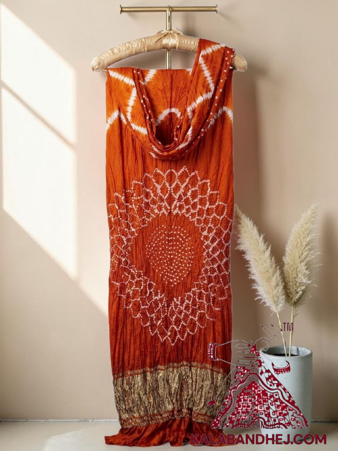 Orange Hand-Tied Leheriya Bandhani Saree in Pure Modal Silk