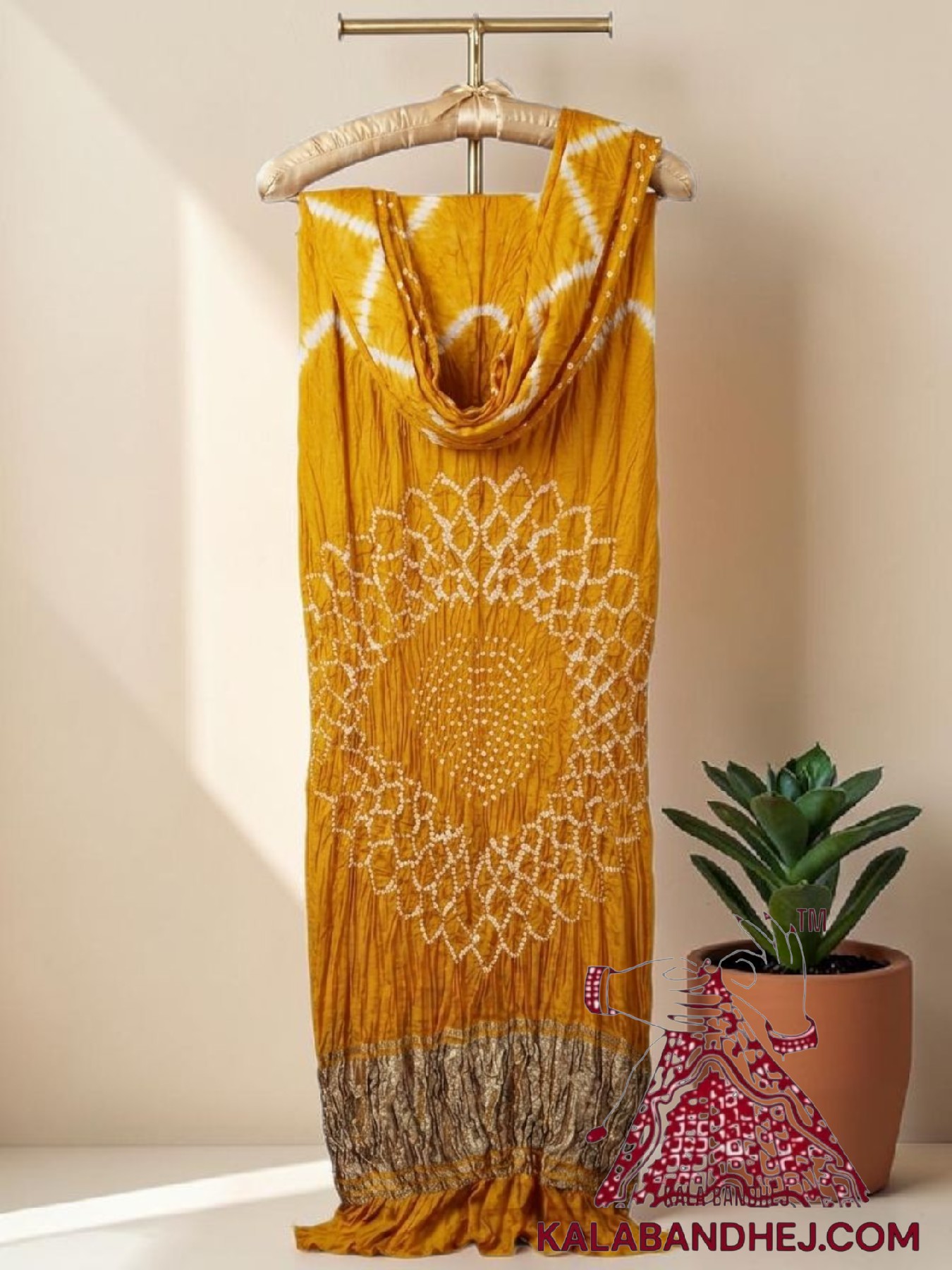 Yellow Hand-Tied Leheriya Bandhani Saree in Pure Modal Silk