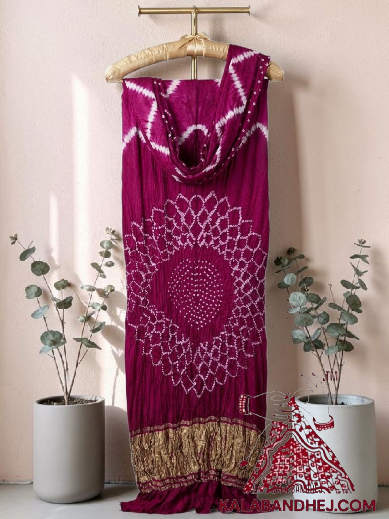 Magenta Hand-Tied Leheriya Bandhani Saree in Pure Modal Silk