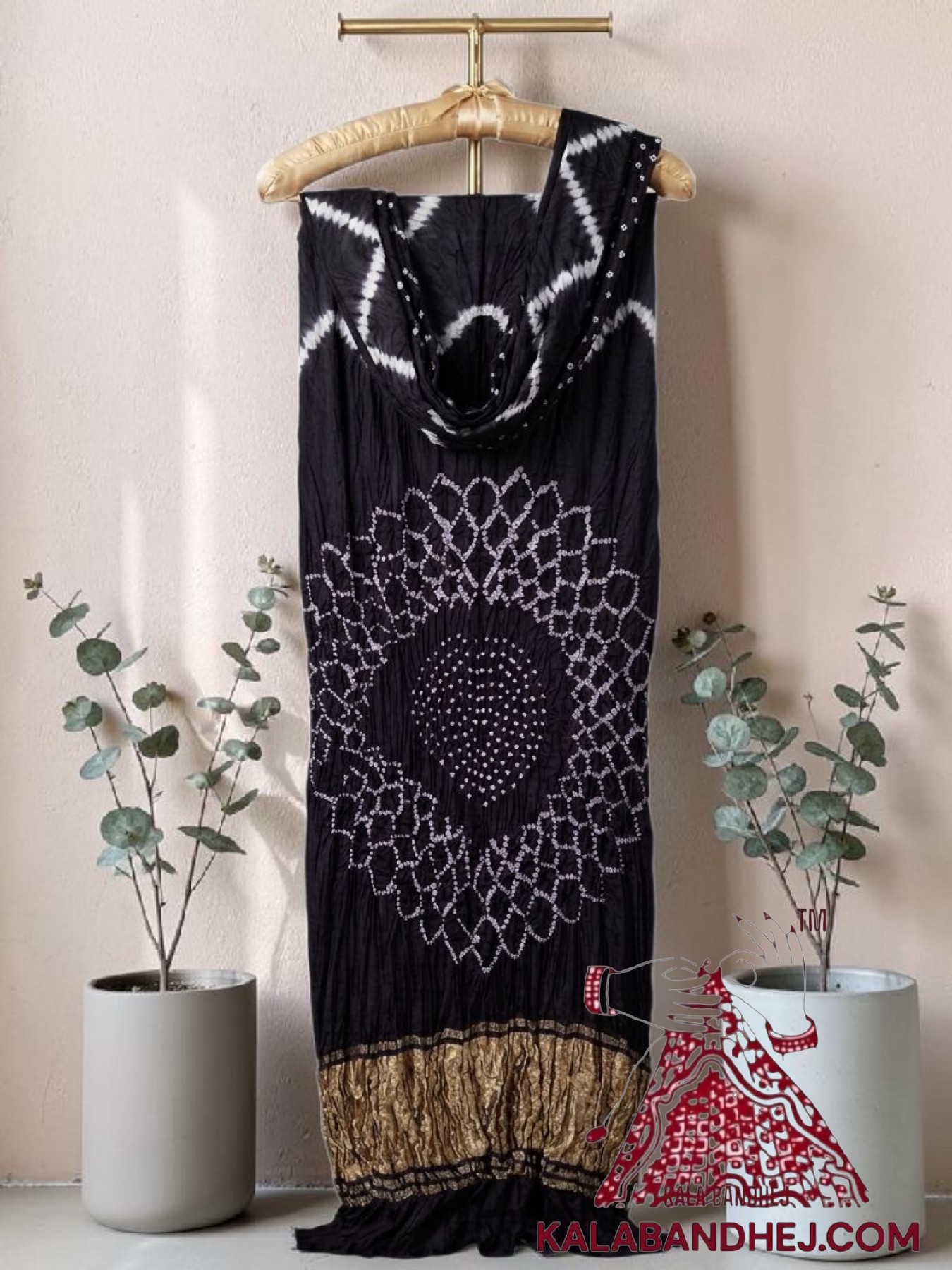 Black Hand-Tied Leheriya Bandhani Saree in Pure Modal Silk