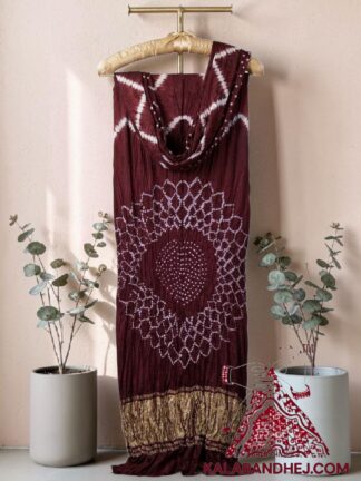 Choco Marron Hand-Tied Leheriya Bandhani Saree in Pure Modal Silk