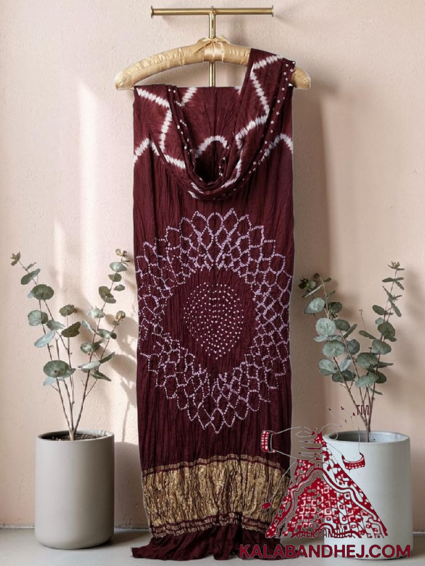 Choco Marron Hand-Tied Leheriya Bandhani Saree in Pure Modal Silk