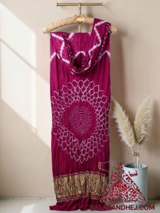 Pink Hand-Tied Leheriya Bandhani Saree in Pure Modal Silk