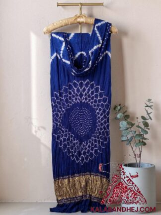 Blue Hand-Tied Leheriya Bandhani Saree in Pure Modal Silk