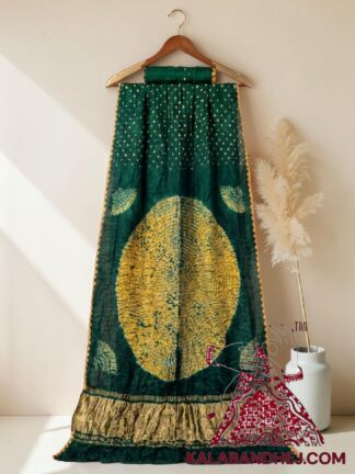 Green Handcrafted Shibori Bandhani Saree Pure Modal Silk