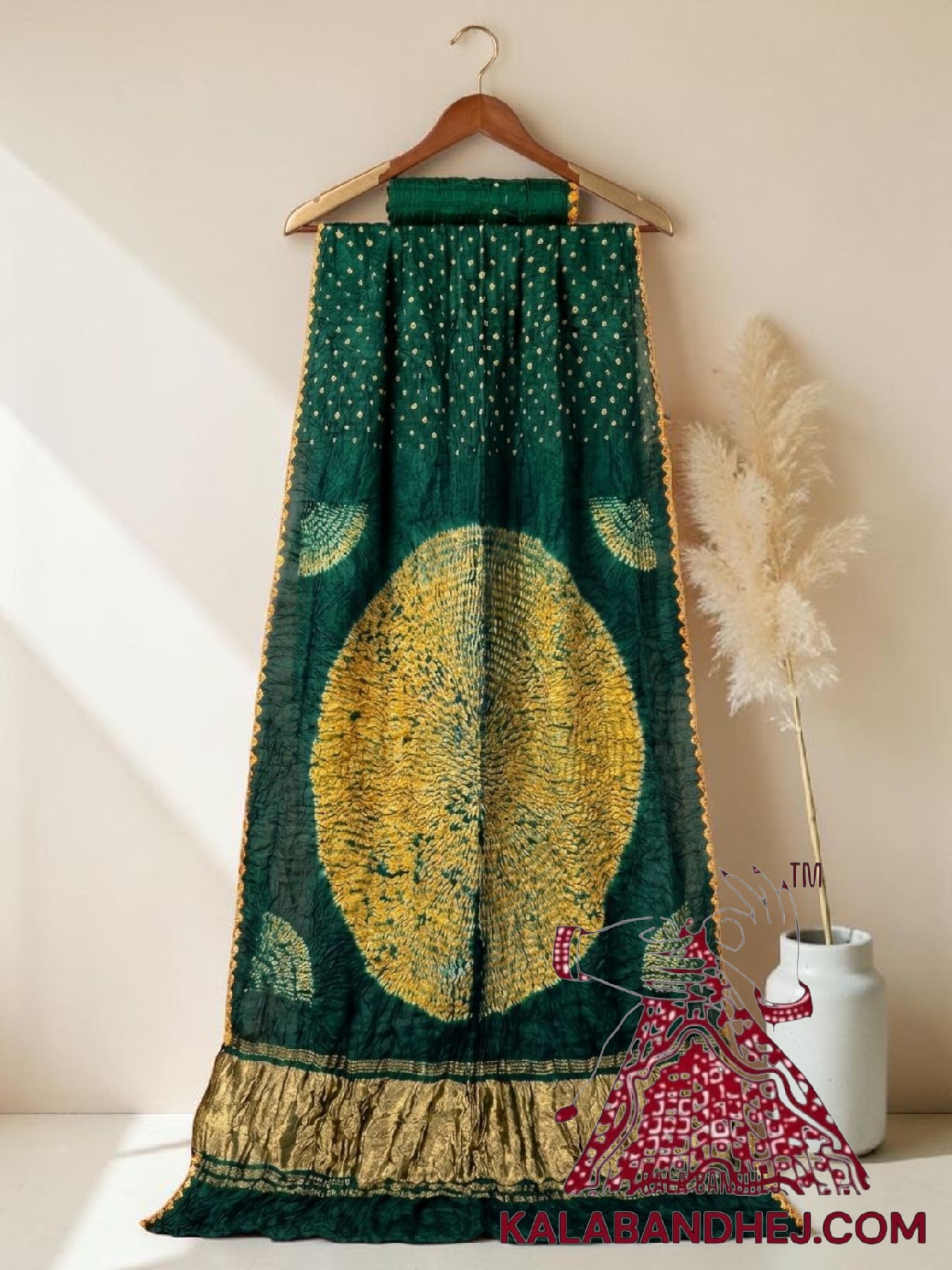Green Handcrafted Shibori Bandhani Saree Pure Modal Silk