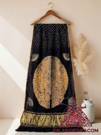 Black Handcrafted Shibori Bandhani Saree Pure Modal Silk