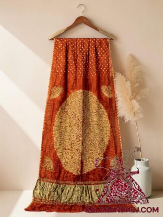 Orange Rust Handcrafted Shibori Bandhani Saree Pure Modal Silk