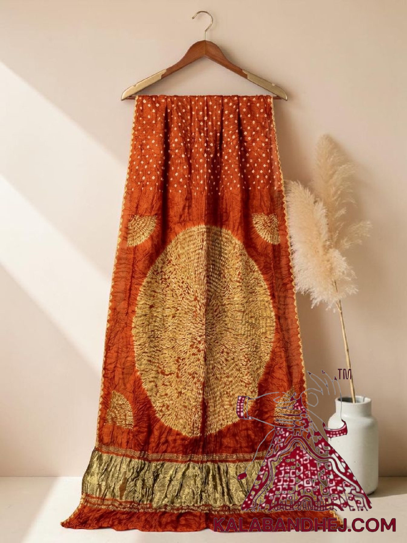 Orange Rust Handcrafted Shibori Bandhani Saree Pure Modal Silk