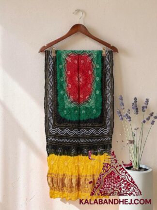 Yellow Palav Fourcolor Chandrakhani Bandhani Dupatta Pure Gaji Silk