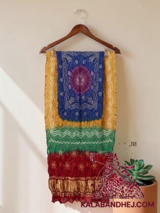 Blood Red Palav Fourcolor Chandrakhani Bandhani Dupatta Pure Gaji Silk
