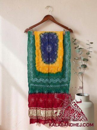 Red Palav Fourcolor Chandrakhani Bandhani Dupatta Pure Gaji Silk