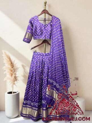Ombre Purple Bandhani Chaniya Choli with Gold Zari Lagdi Patta Border