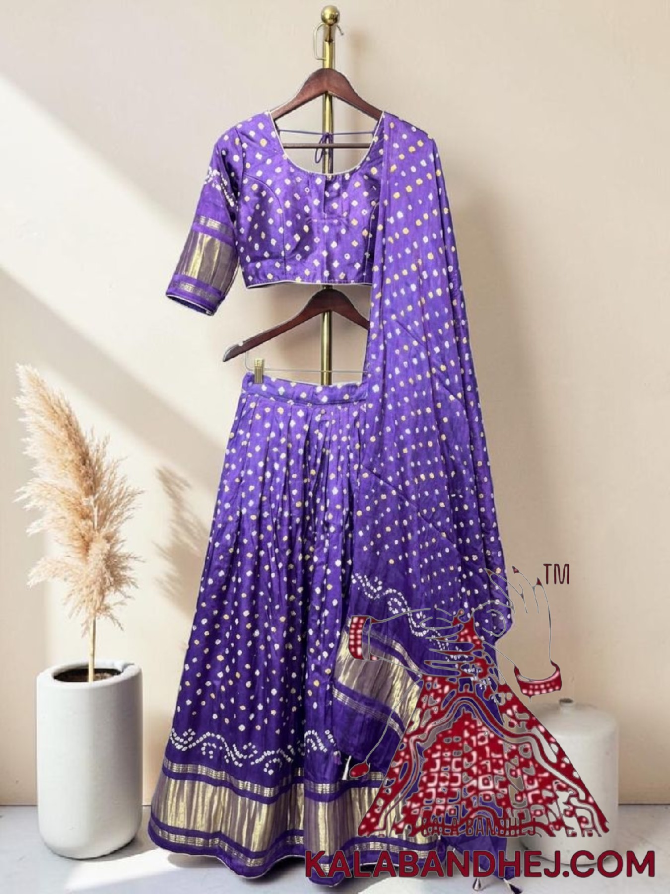 Ombre Purple Bandhani Chaniya Choli with Gold Zari Lagdi Patta Border