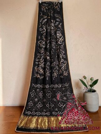 Black Ambadal Bandhani Saree in Pure Modal Silk