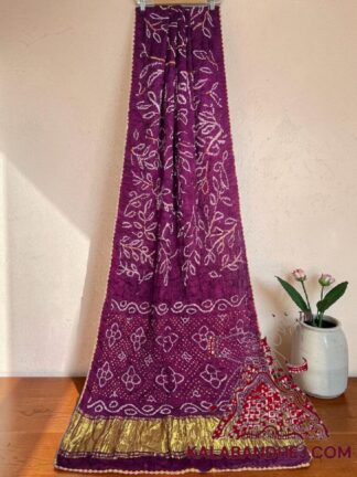 Magenta Ambadal Bandhani Saree in Pure Modal Silk