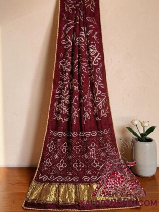 Maroon Ambadal Bandhani Saree in Pure Modal Silk
