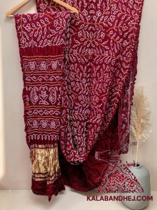 Marron Ambadal Rai Bandhani Saree in Pure Gaji Silk