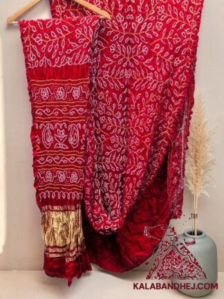 Red Ambadal Rai Bandhani Saree in Pure Gaji Silk