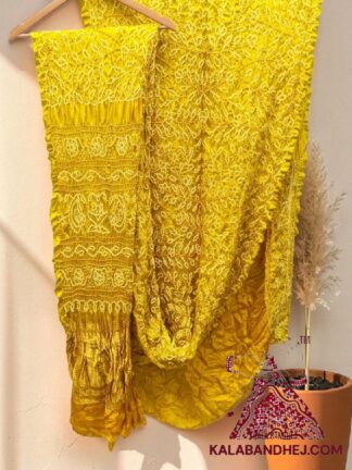 Yellow Ambadal Rai Bandhani Saree in Pure Gaji Silk