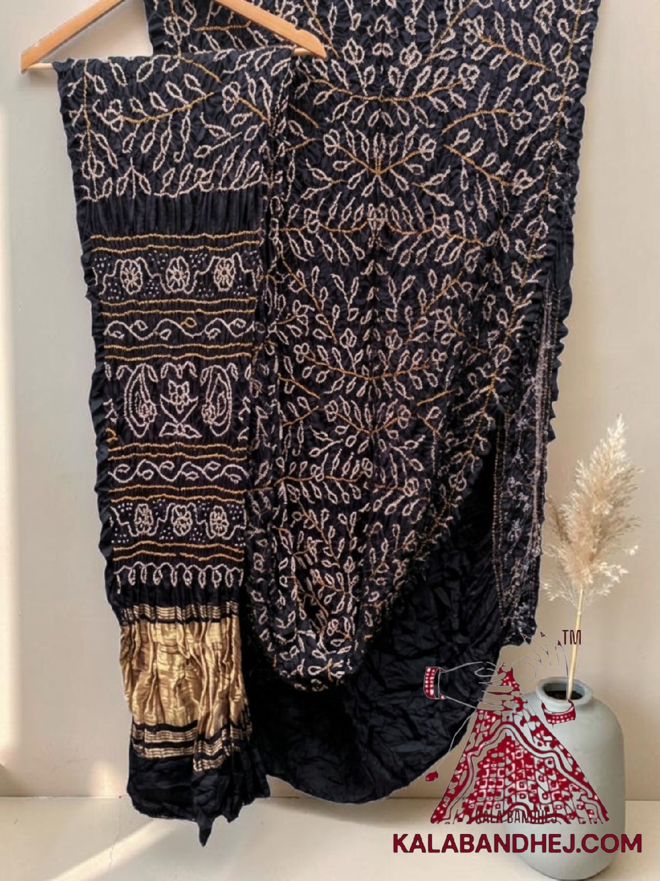 Black Ambadal Rai Bandhani Saree in Pure Gaji Silk