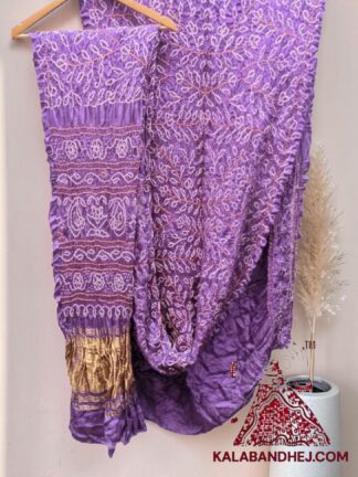 Lavender Ambadal Rai Bandhani Saree in Pure Gaji Silk